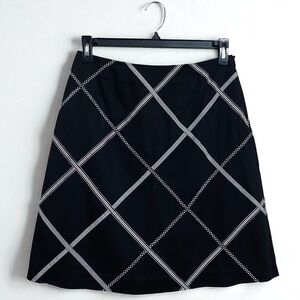 Talbots Black & White Cotton Ribbon Multi Polka Dot Plaid Design Skirt‎ Size 10
